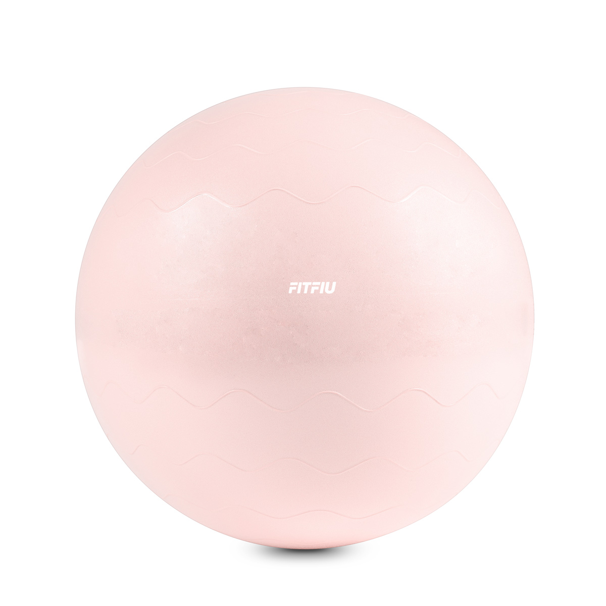 Pelota de yoga FITFIU rosa sobre fondo blanco. La pelota tiene un patrón ondulado.