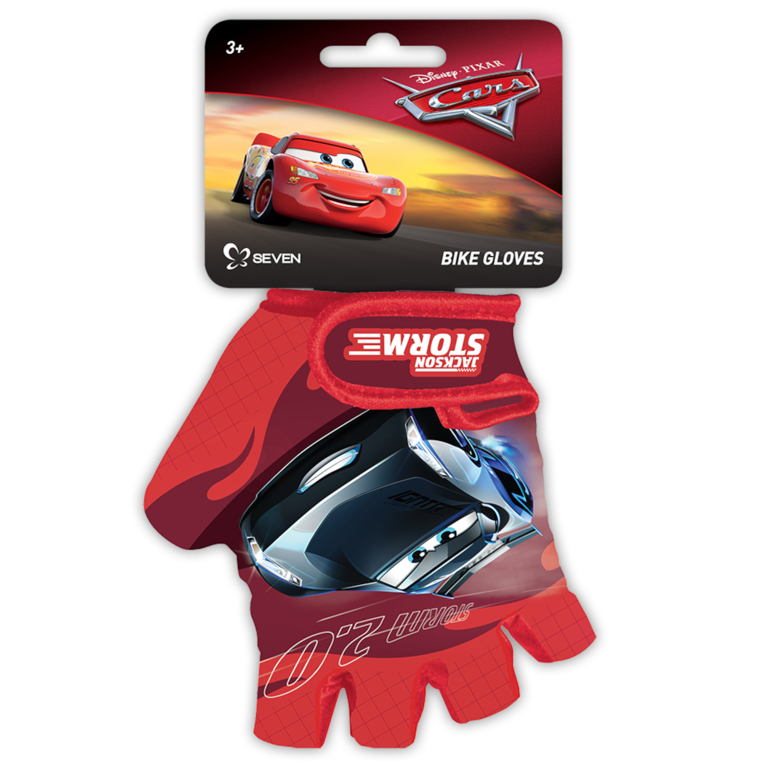 Kinderfahrradhandschuhe mit Cars-Charakteren, rot und weiß, mit Cars-Logo.