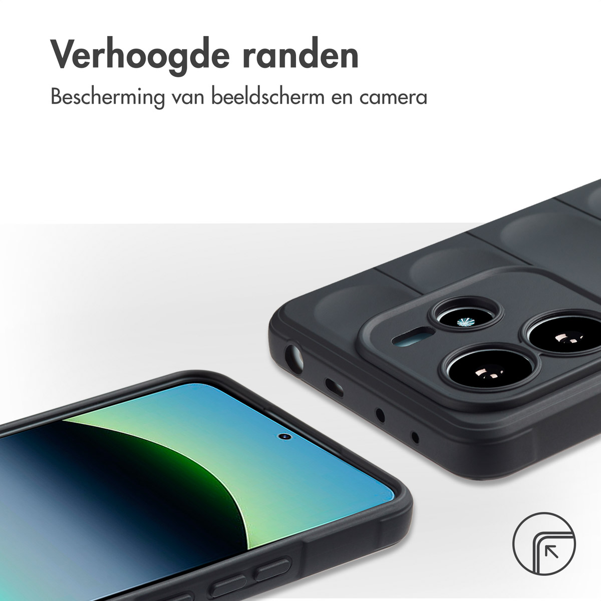 Detail van een telefoonhoesje met een schermbeschermer en een telefoonhoesje.