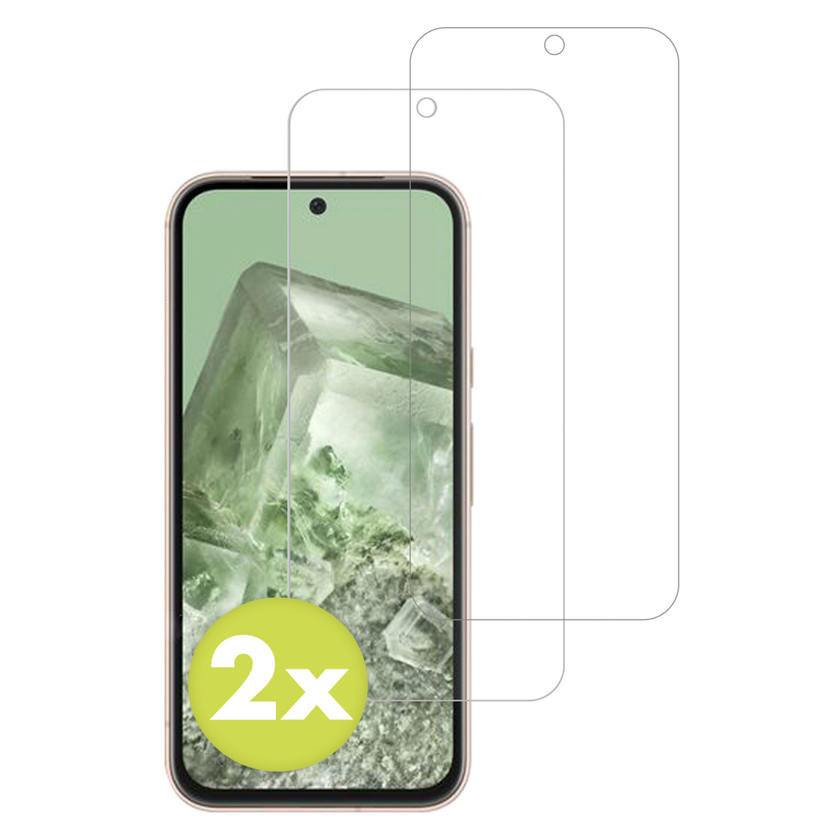 Due protezioni schermo su un telefono, con un cerchio verde 2x.