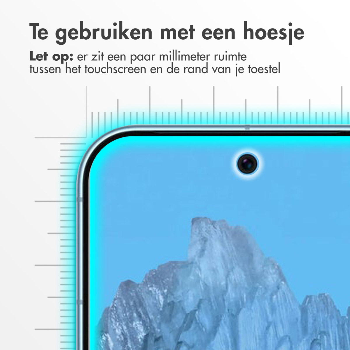 Gros plan d'un écran de téléphone avec un protecteur, montrant une règle.