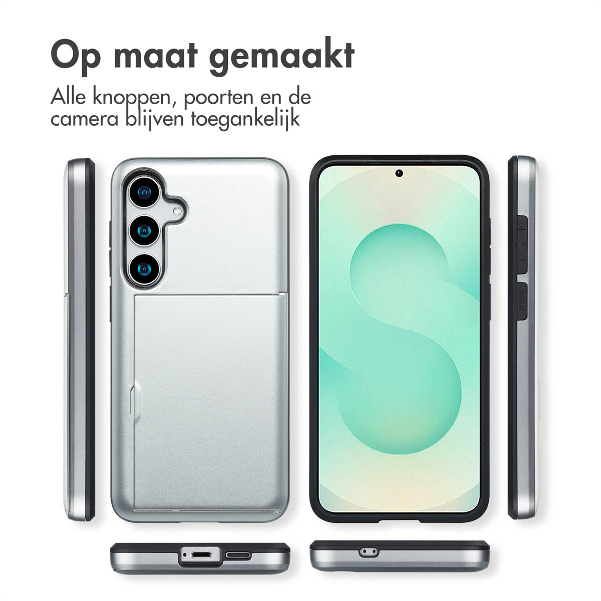 Een telefoonhoesje met alle zijden weergegeven, met gemakkelijke toegang tot knoppen en camera.