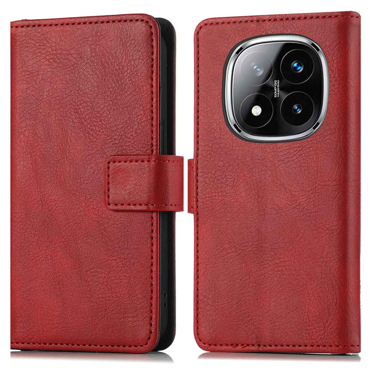 Blauw telefoonhoesje met een gedecoreerd patroon. Telefoon is zichtbaar.