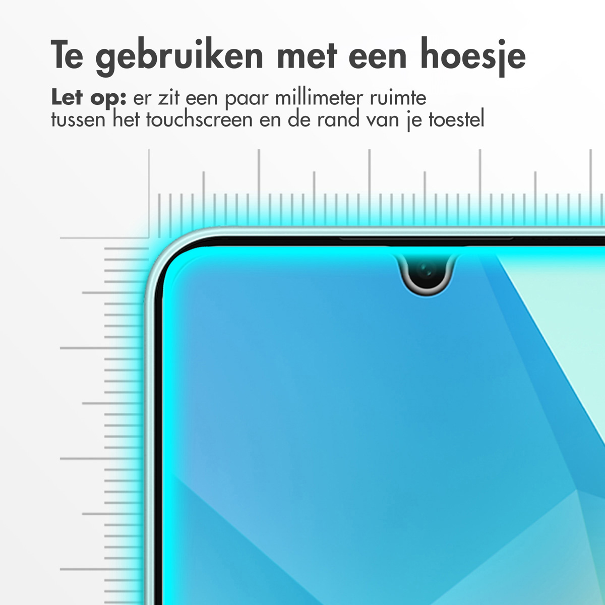 Gros plan du bord d'un écran de téléphone avec un protecteur d'écran, montrant un graphique de règle.