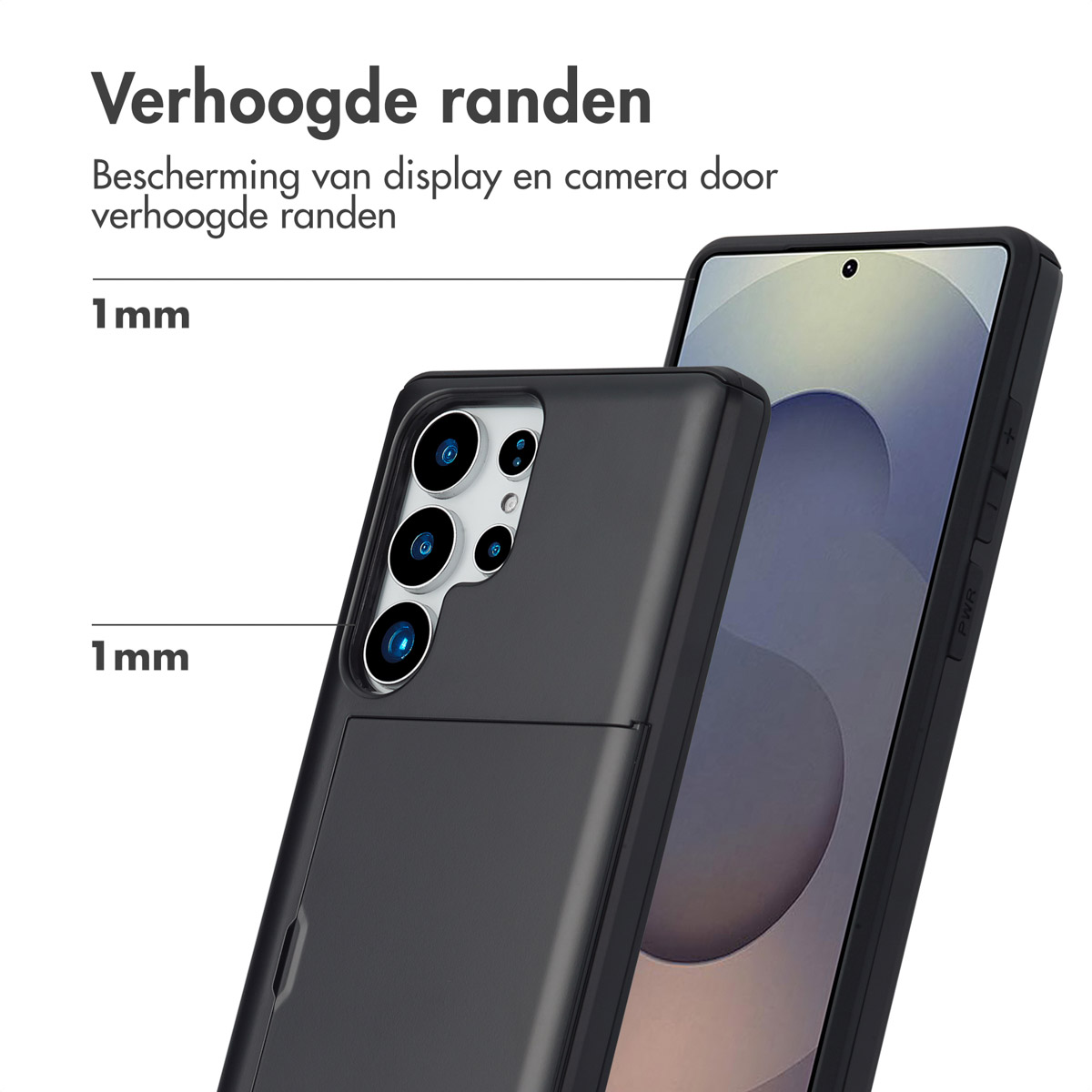 Telefoonhoesje met verhoogde randen, close-up.