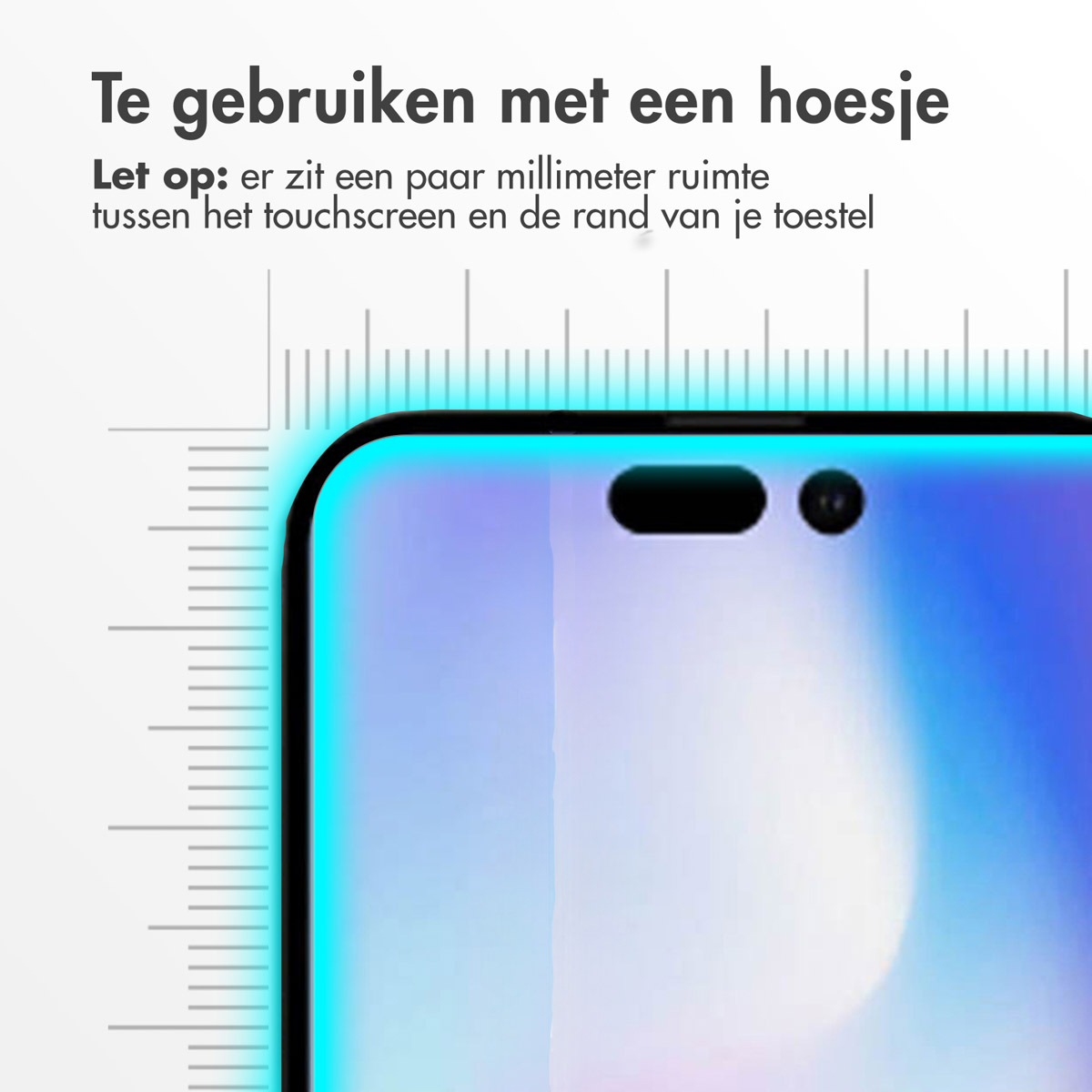 A phone with a screen protector. Text indicates that a gap between screen and protector is present.