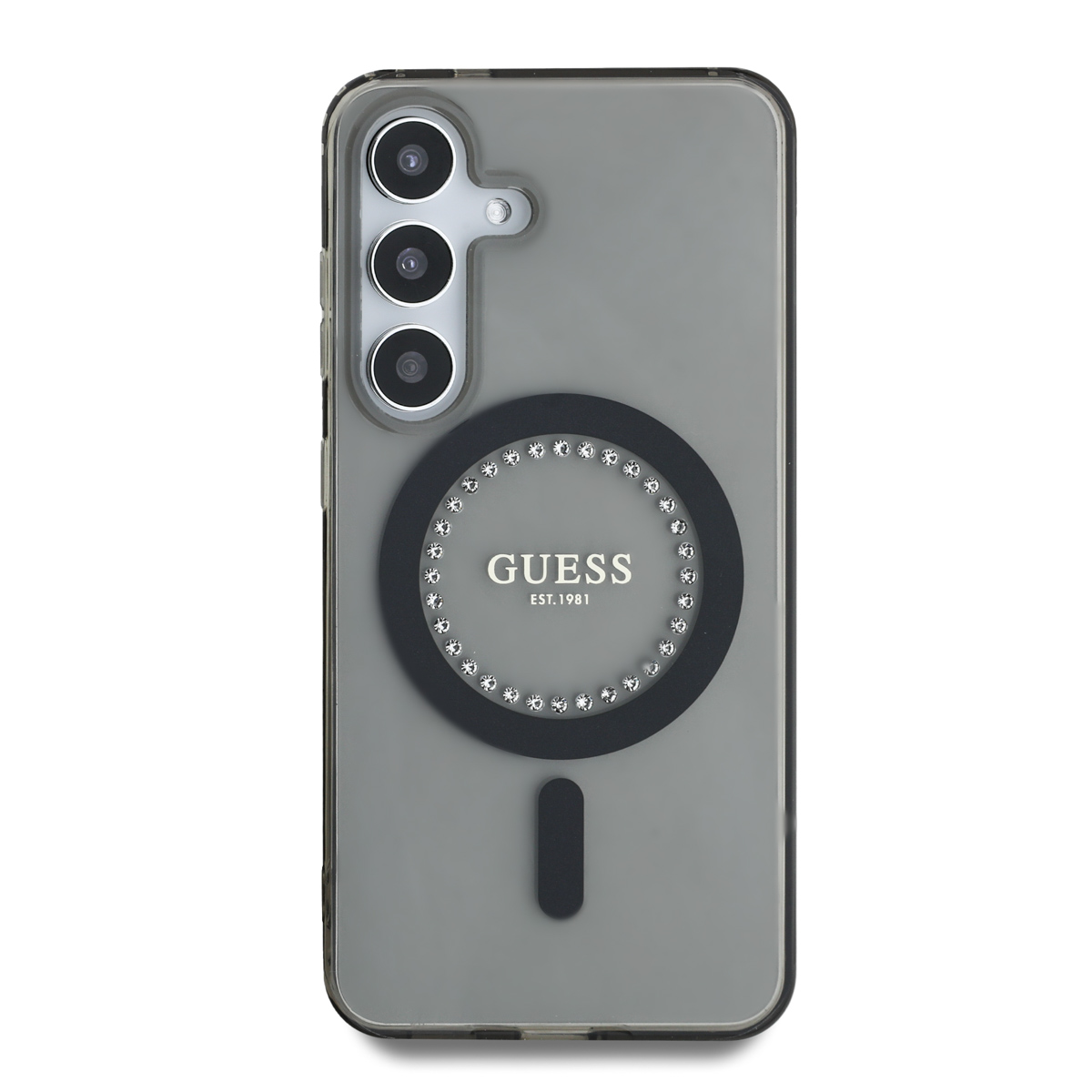 Etui na telefon z pierścieniem magnetycznym i logo GUESS na białym tle.