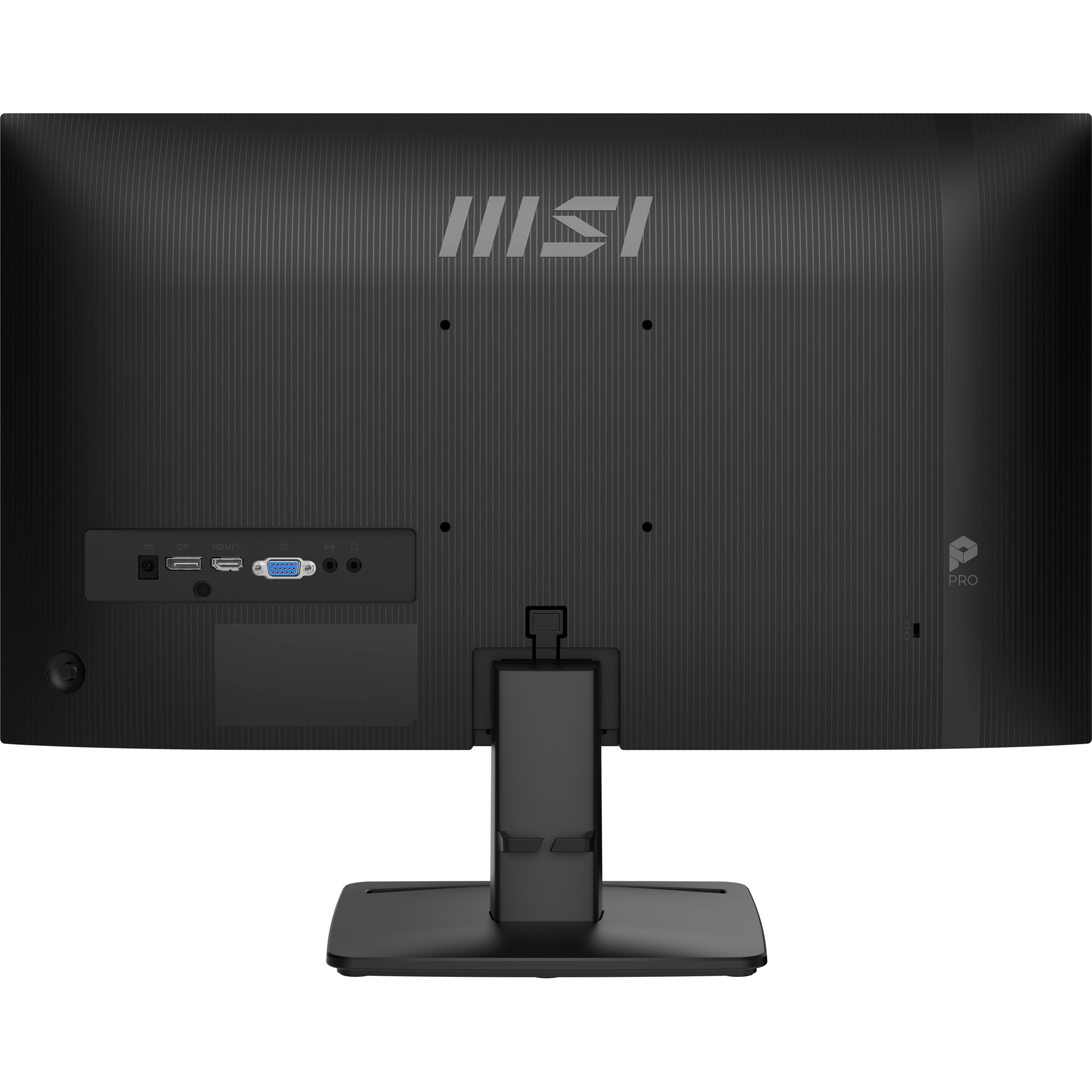 La parte trasera de un monitor MSI negro con puertos. El logotipo de MSI es visible.