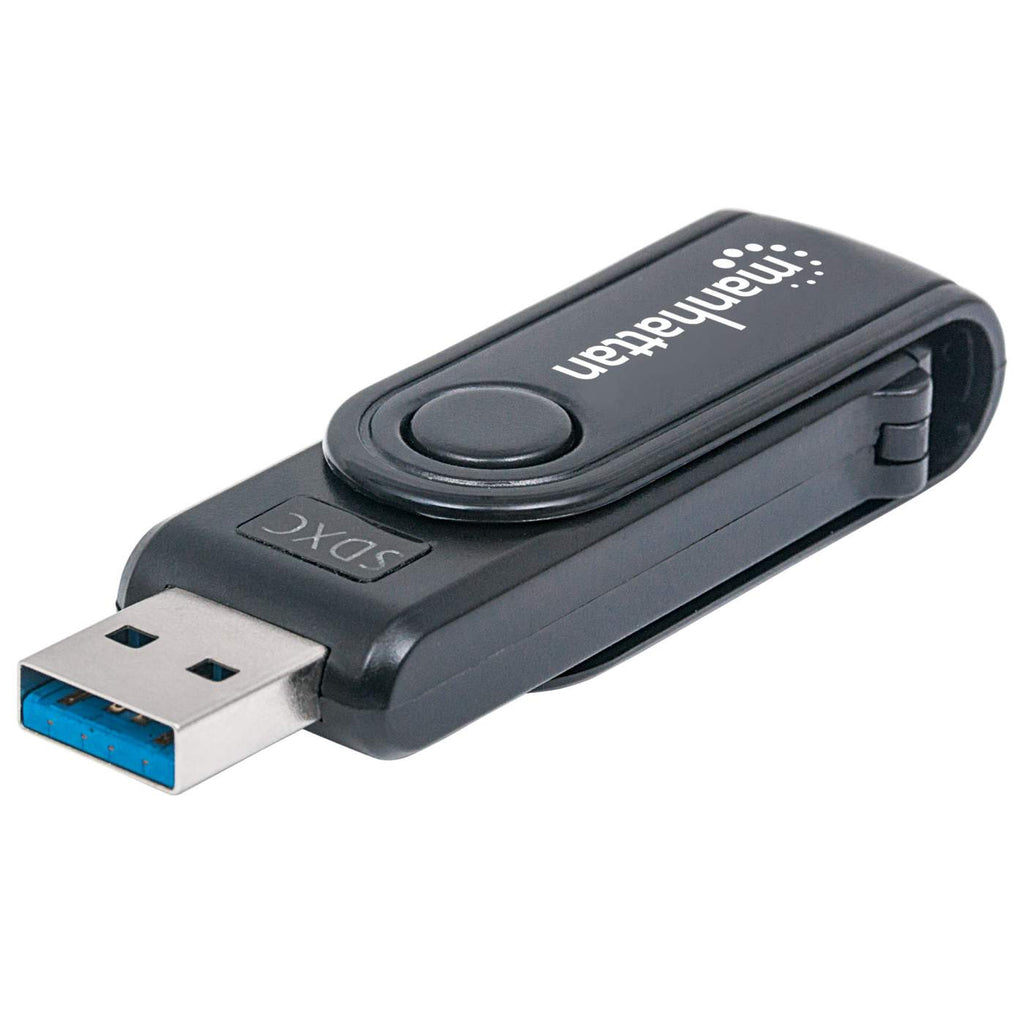 Pen drive USB nero con connettore USB 3.0. La parola 'manhattan' è stampata sull'unità.