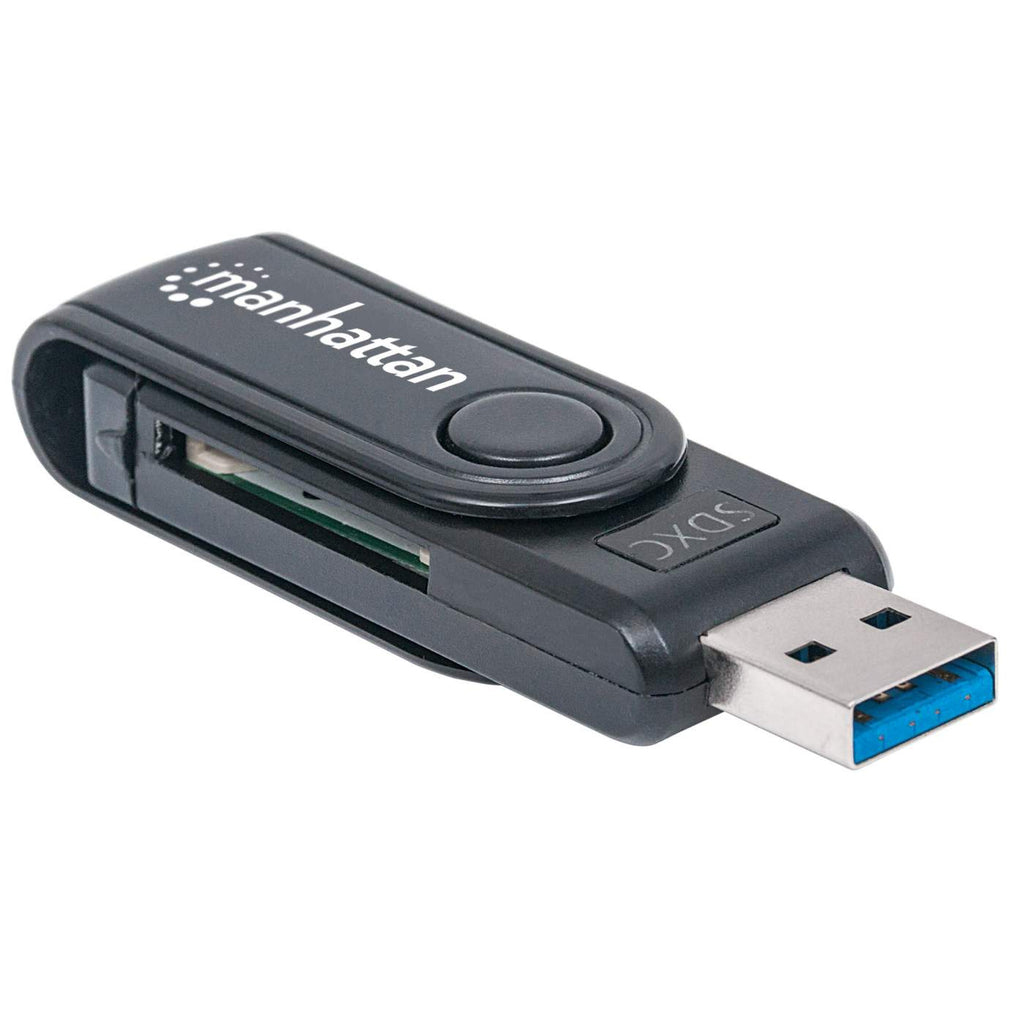 Un lettore di schede SD USB nero con un connettore USB.