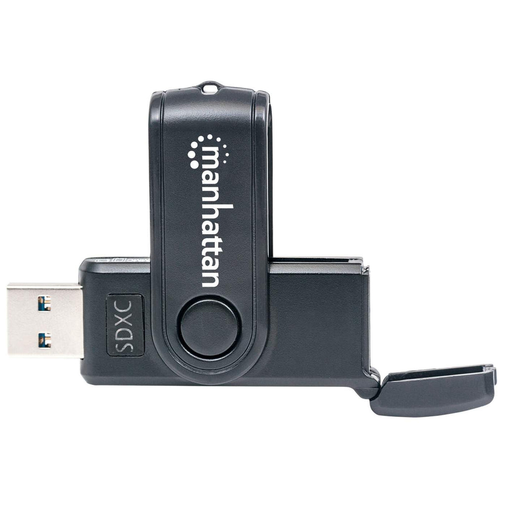 Un lettore di schede Manhattan nero con slot USB e SD visibili.