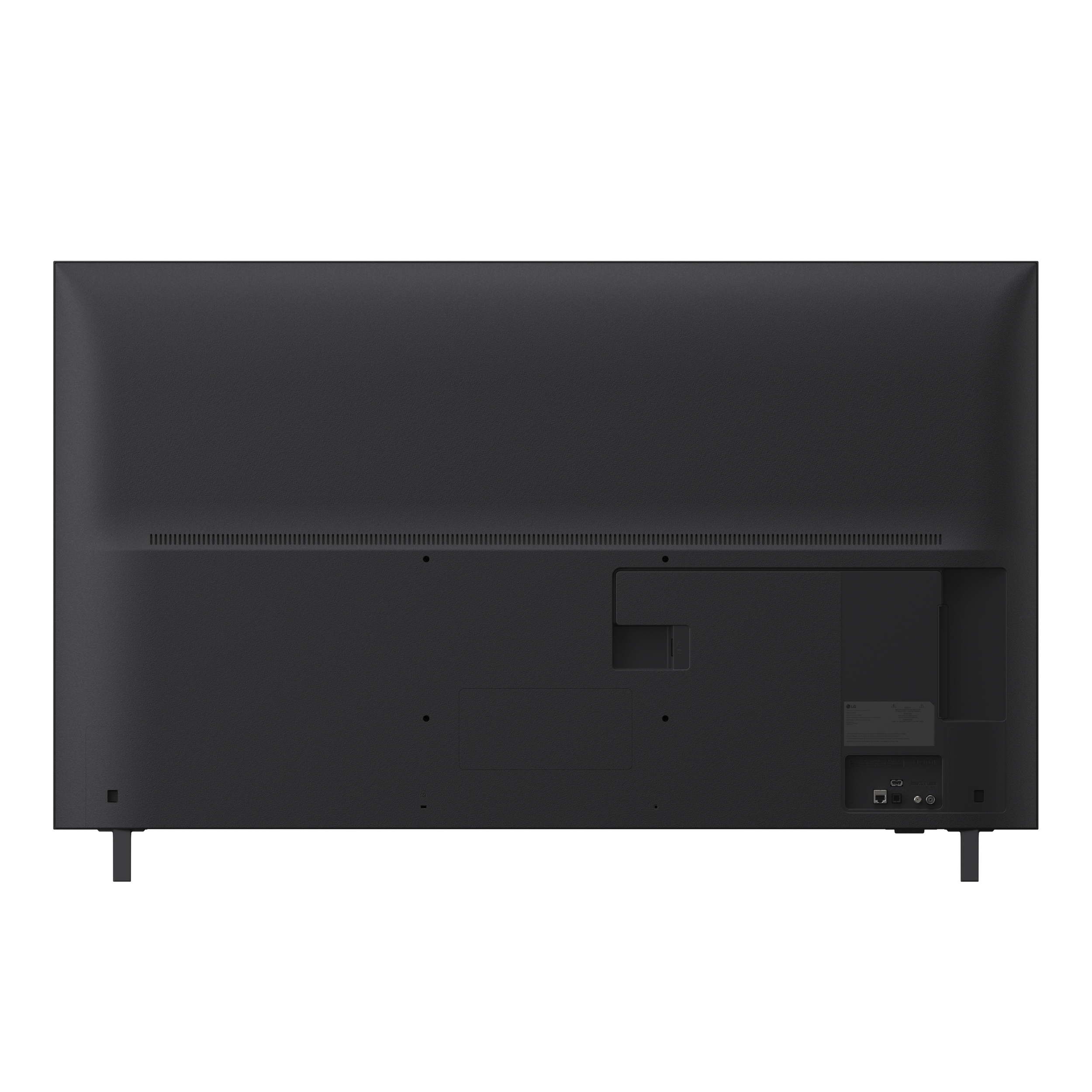 Widok z tyłu czarnego telewizora z portami i minimalistycznym designem.