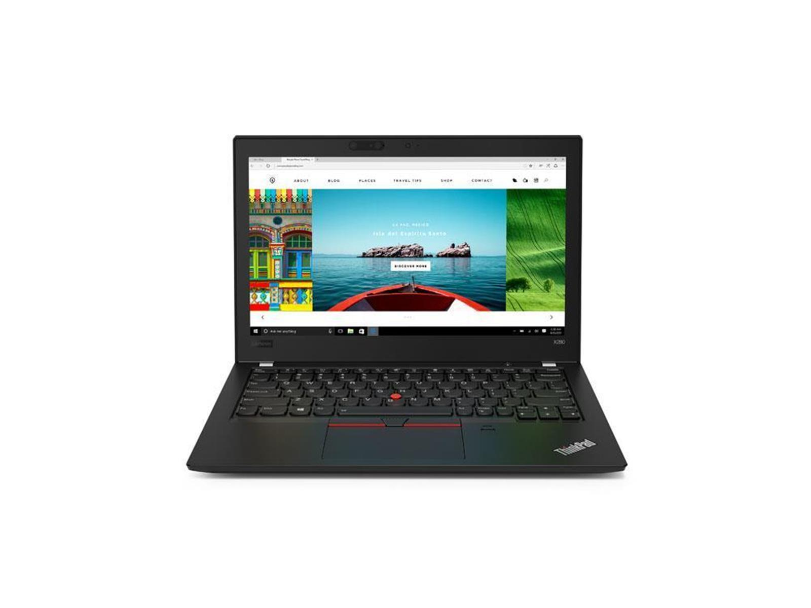 Ein schwarzer ThinkPad-Laptop zeigt eine Website mit einem farbenfrohen Thema. Der Laptop ist geöffnet.