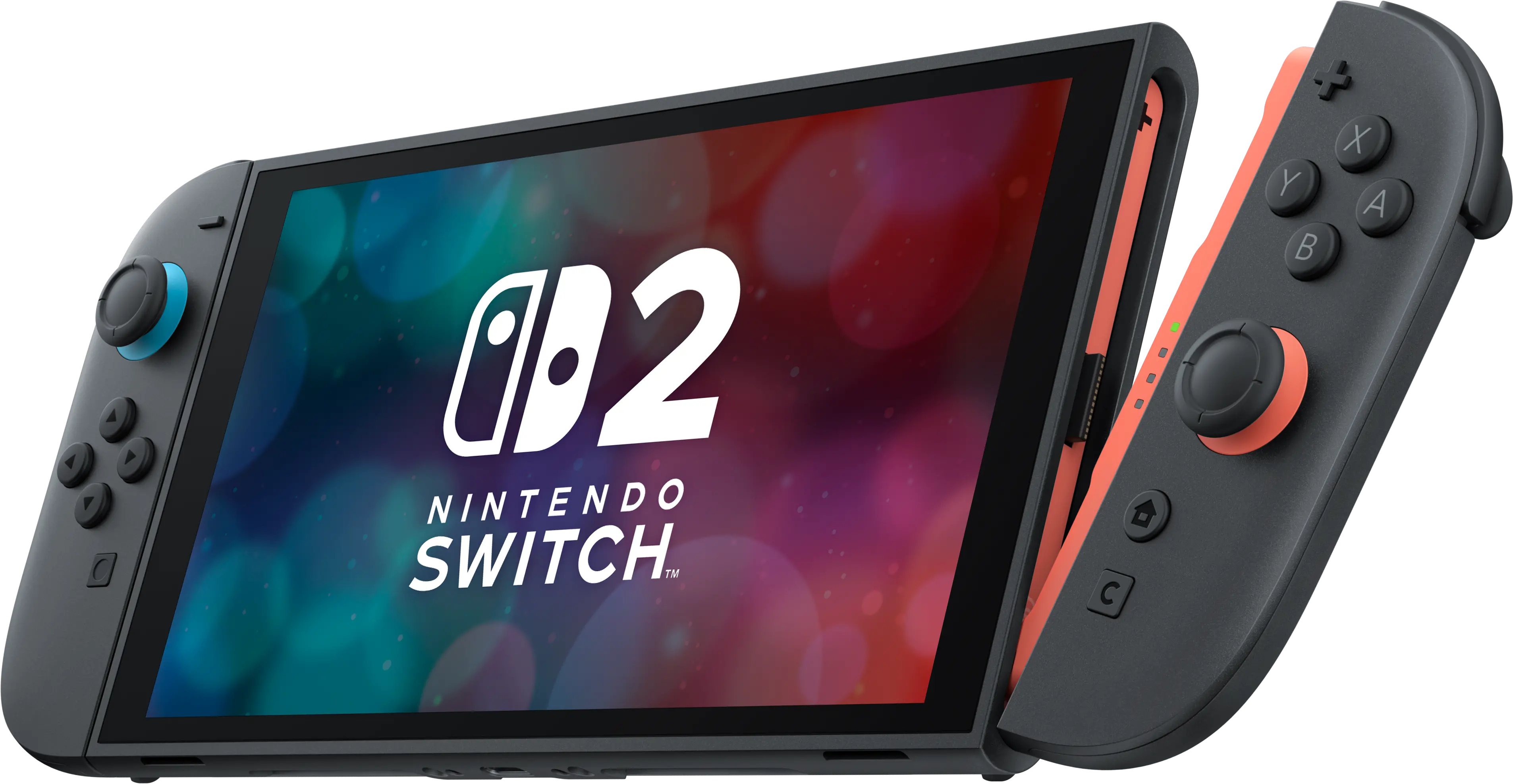 Nintendo Switch-Konsole mit angeschlossenen Controllern, zeigt den Bildschirm.