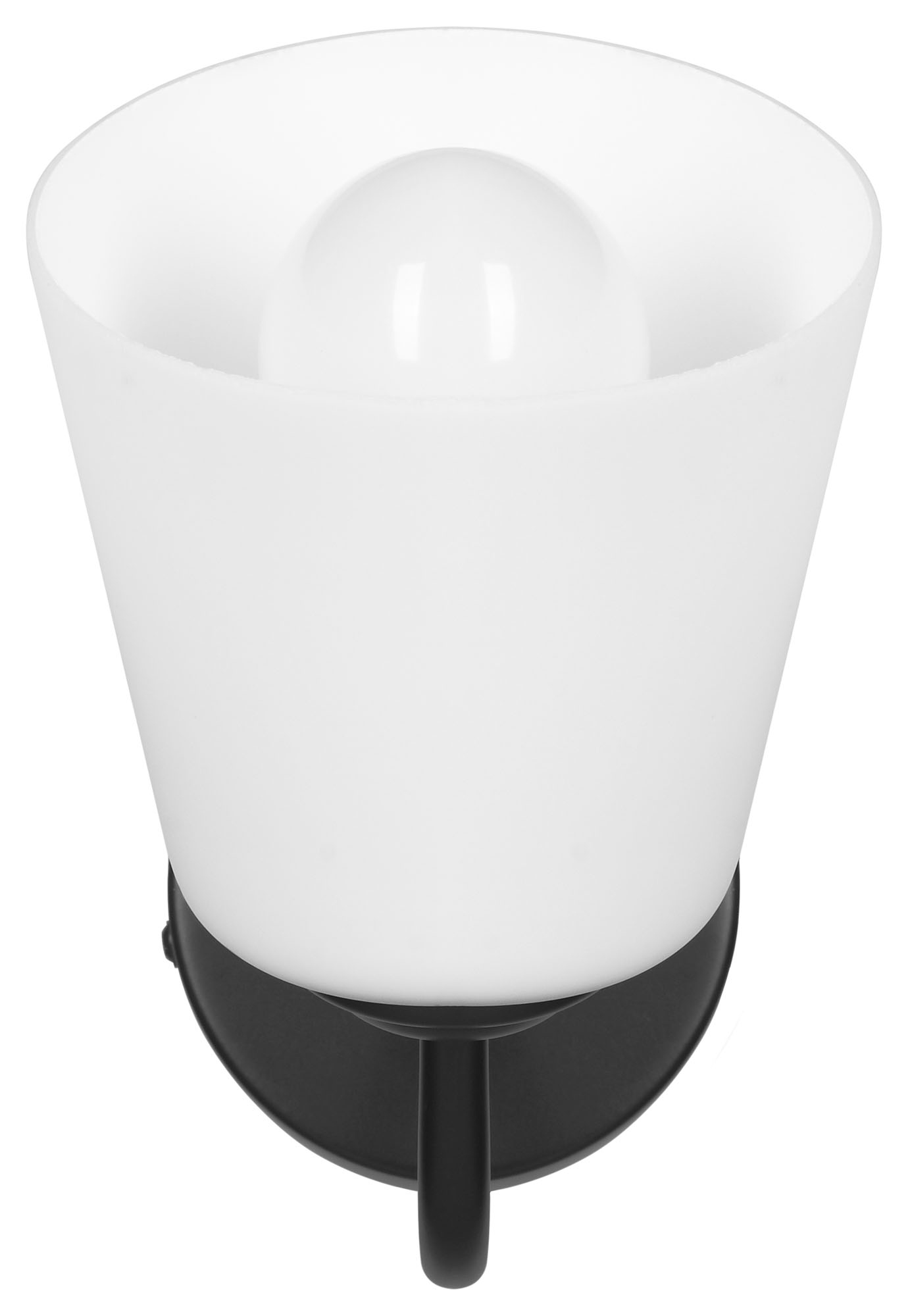 Una lampada da parete bianca con una lampadina bianca all'interno.