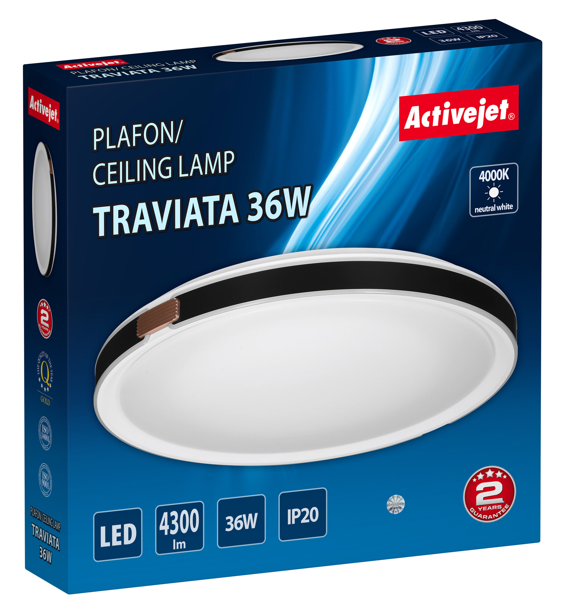 Una scatola di lampada da soffitto, con il design della lampada sulla parte anteriore e posteriore.