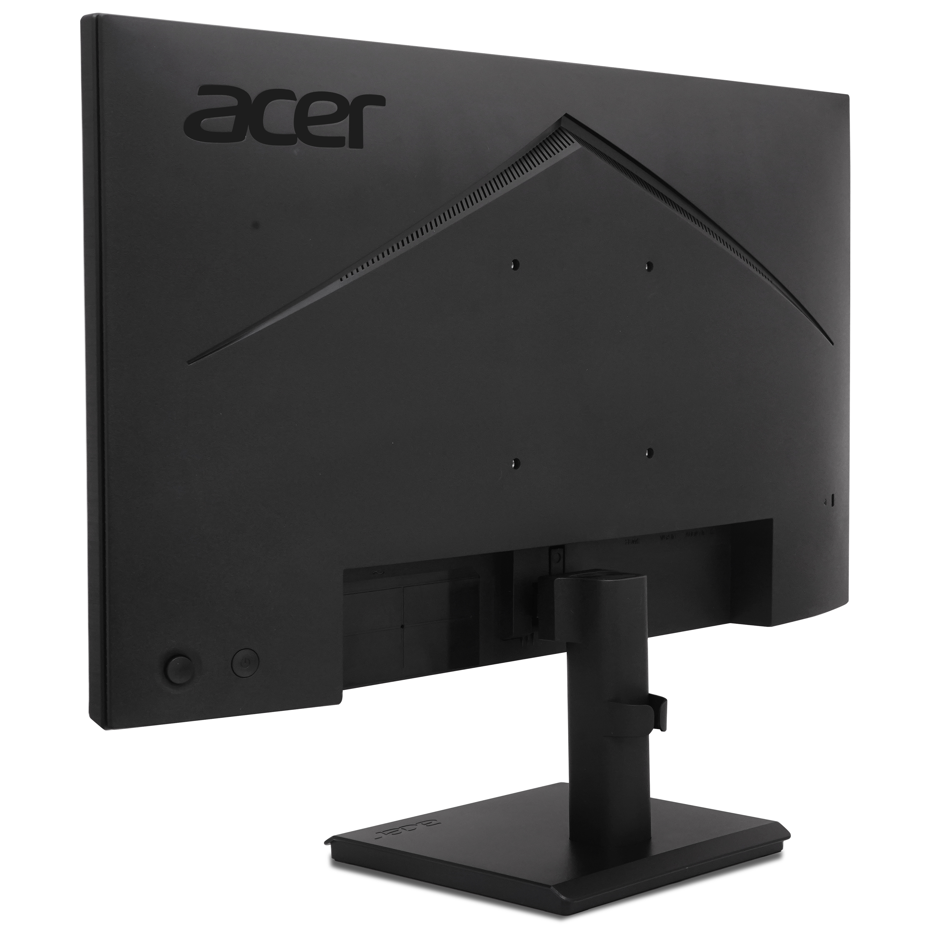 Monitor Acer nero. Testo bianco: Vero V7, 27". Supporto e base neri. Sfondo bianco.