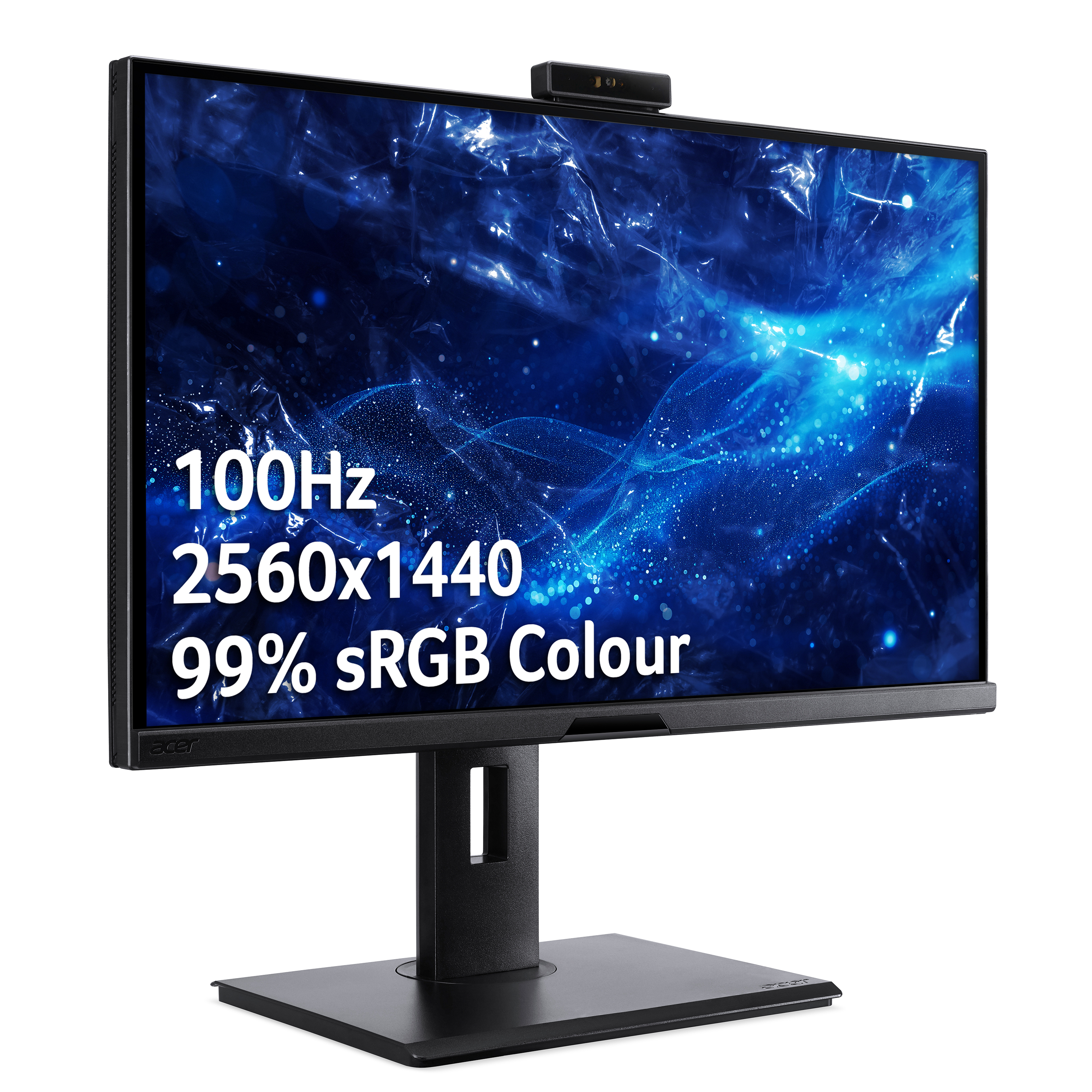 Monitor con Ethernet, switch KVM, USB-C (100W) e webcam Windows Hello.