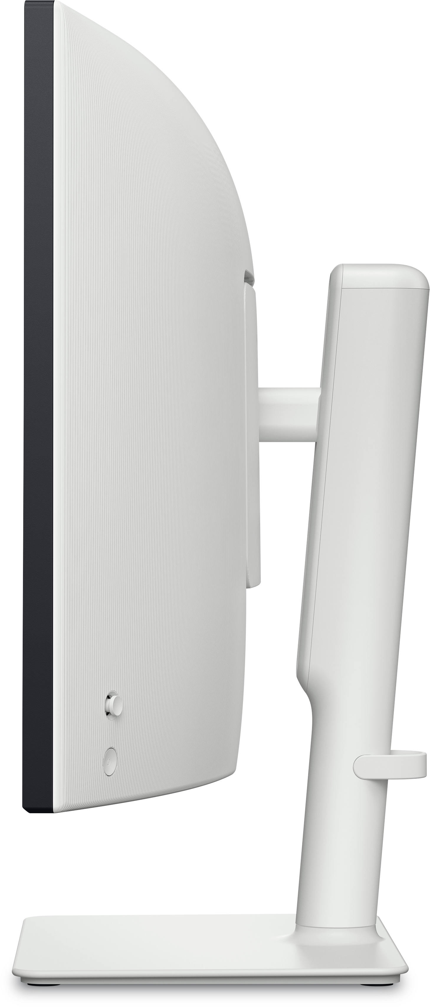 Widok z boku białego monitora komputera z czarną obwódką.