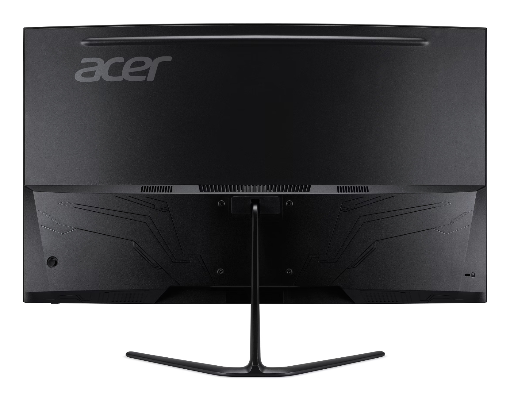Parte trasera de un monitor Acer negro con soporte. Logo Acer visible.