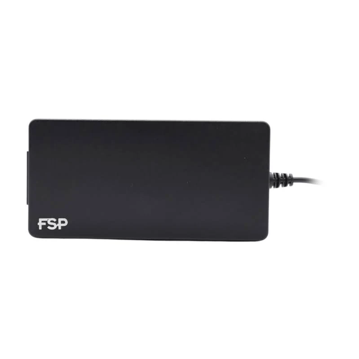 Czarny zasilacz FSP do laptopa lub podobnego urządzenia. Widoczna nazwa marki.