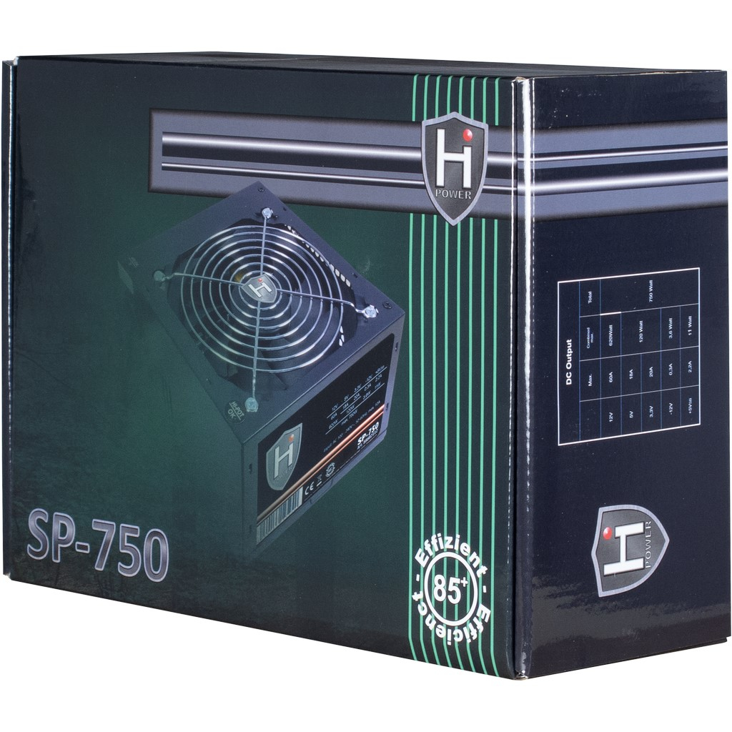 A black box of SP-750 Power Supply with a picture of power supply on the front.