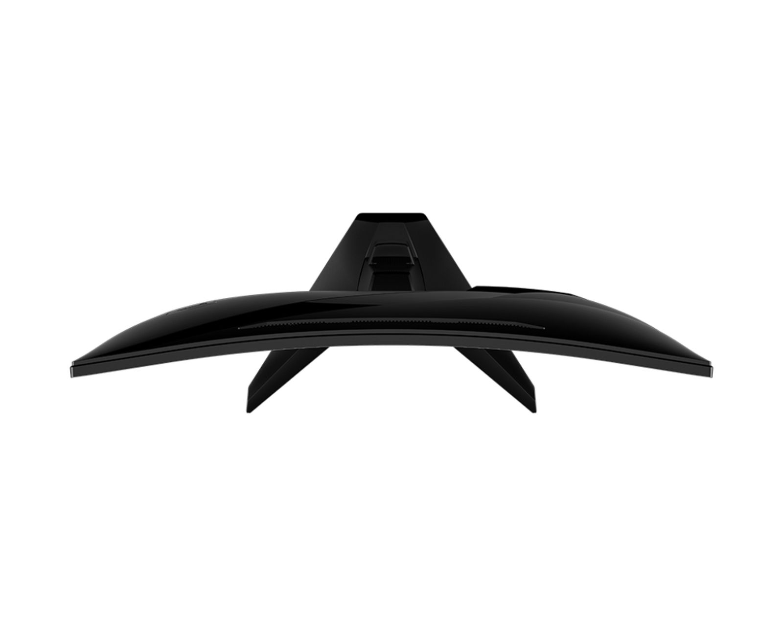 Zakrzywiony monitor, widok z góry. Czarny. Stojak jest czarny.