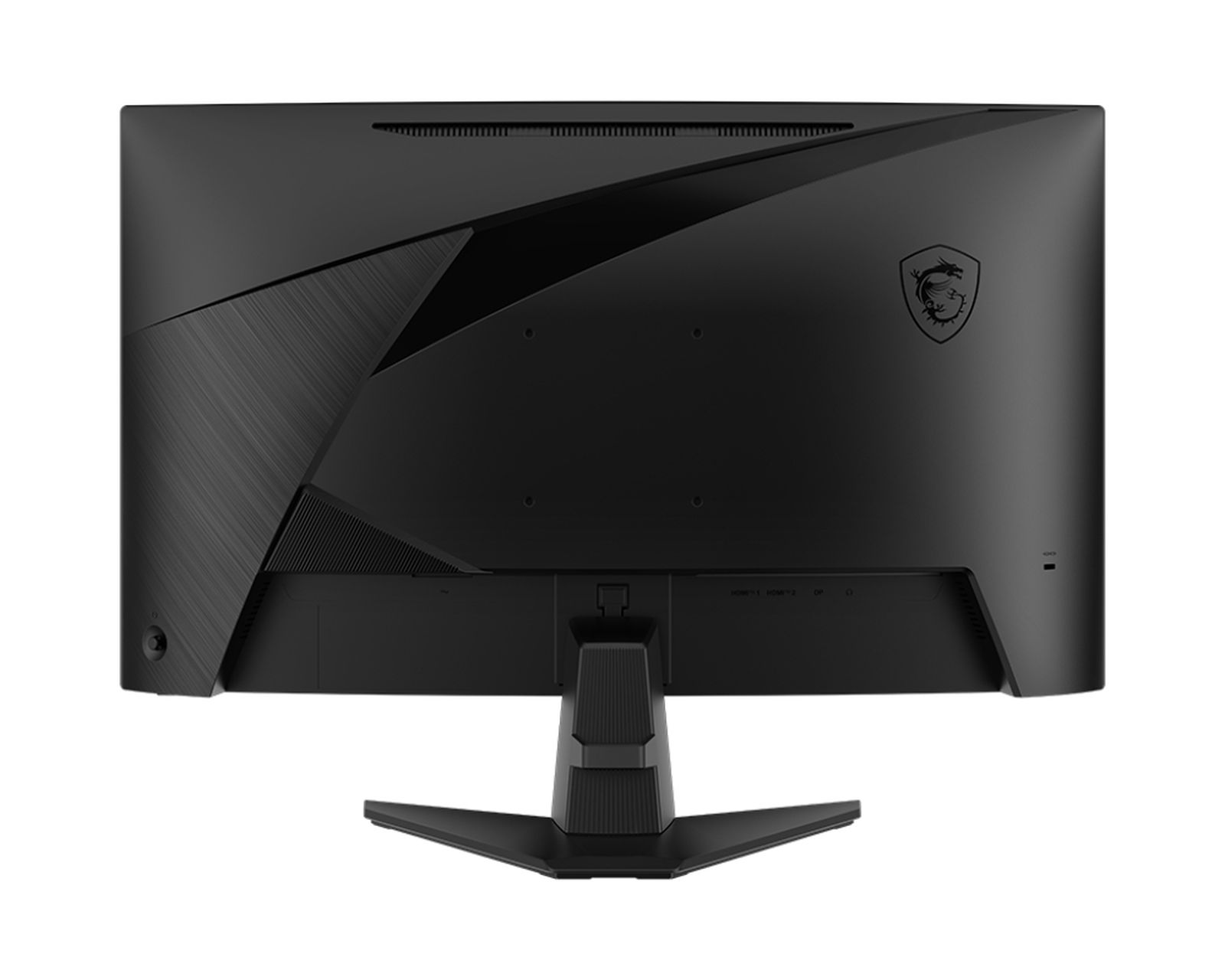 Widok z tyłu czarnego monitora MSI, prezentujący design i logo MSI.
