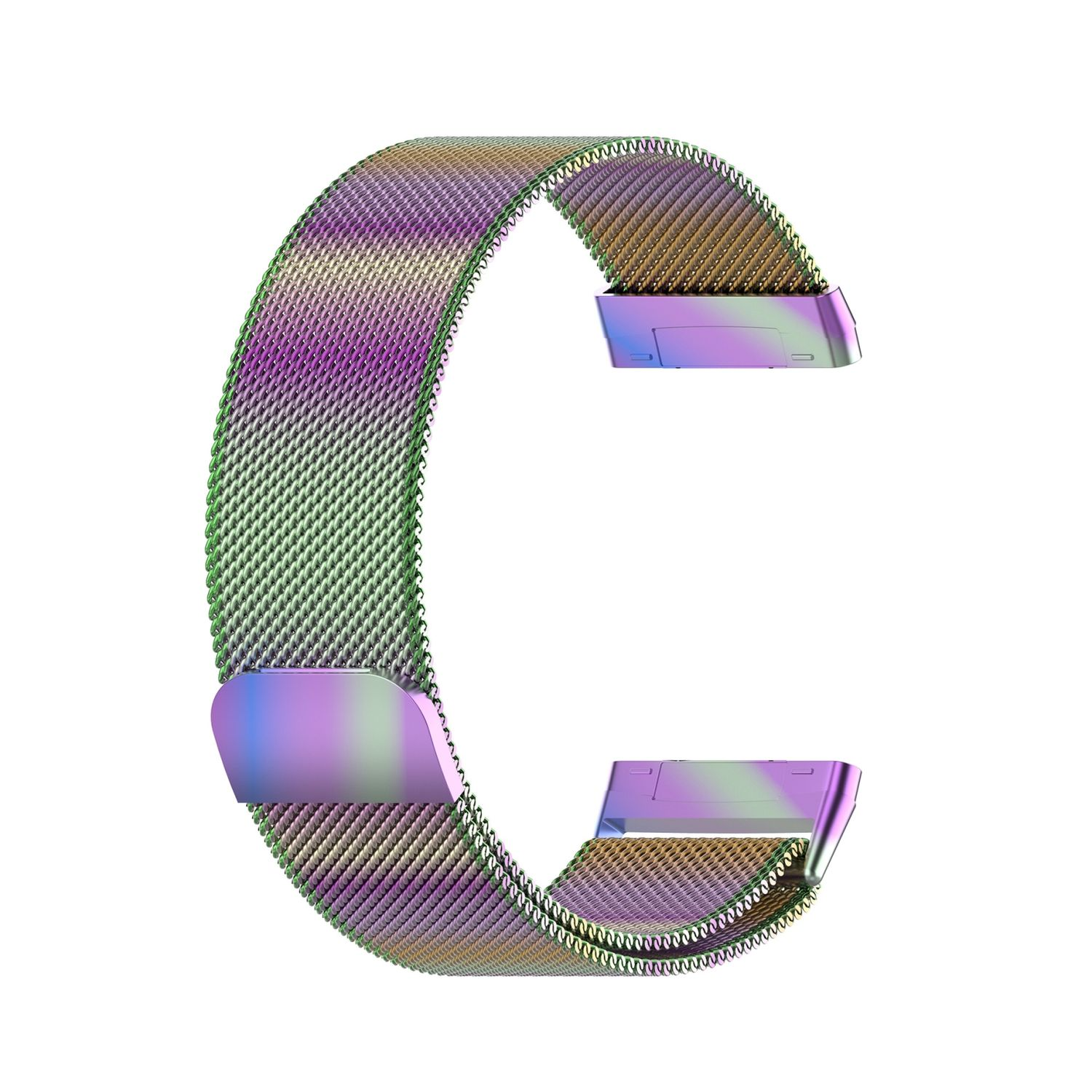 Ein Mesh-Uhrenarmband in mehreren Farben wird auf weißem Hintergrund angezeigt.