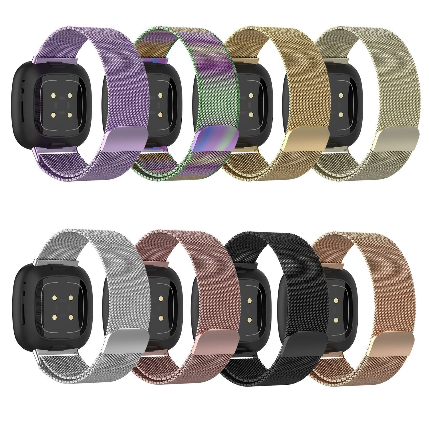 Armbänder in verschiedenen Farben: Lila, Grün, Gold, Silber, Roségold, Schwarz und Braun.
