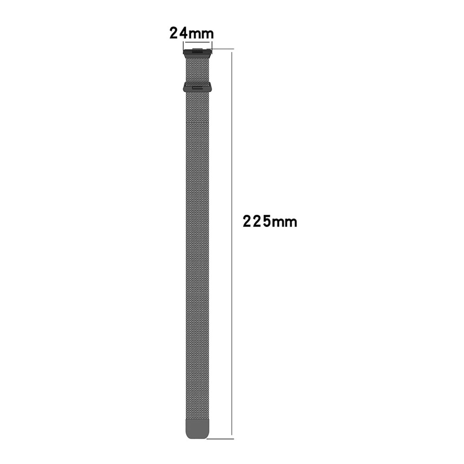 Silbernes Uhrenarmband. Länge 225mm, Breite 24mm. Metallisches Mesh-Design.