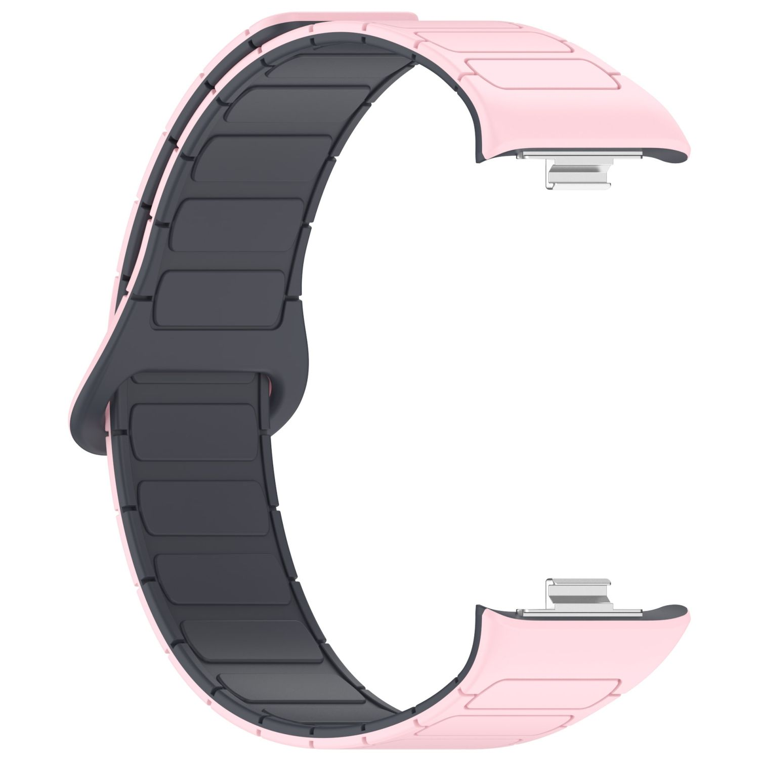 Rosa-graues Uhrenarmband, gebogene Form, isoliert, weißer Hintergrund.