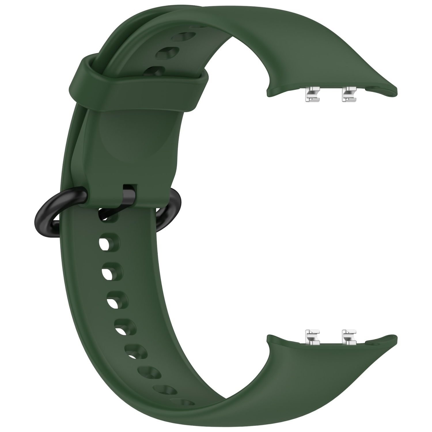 Dunkelgrünes Uhrenarmband mit schwarzem Ring.