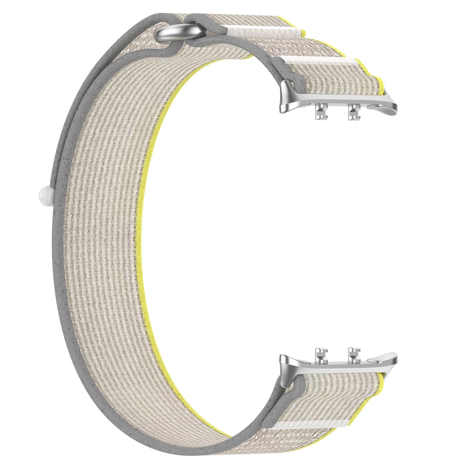 Uhrenarmband, grau mit gelbem Rand.