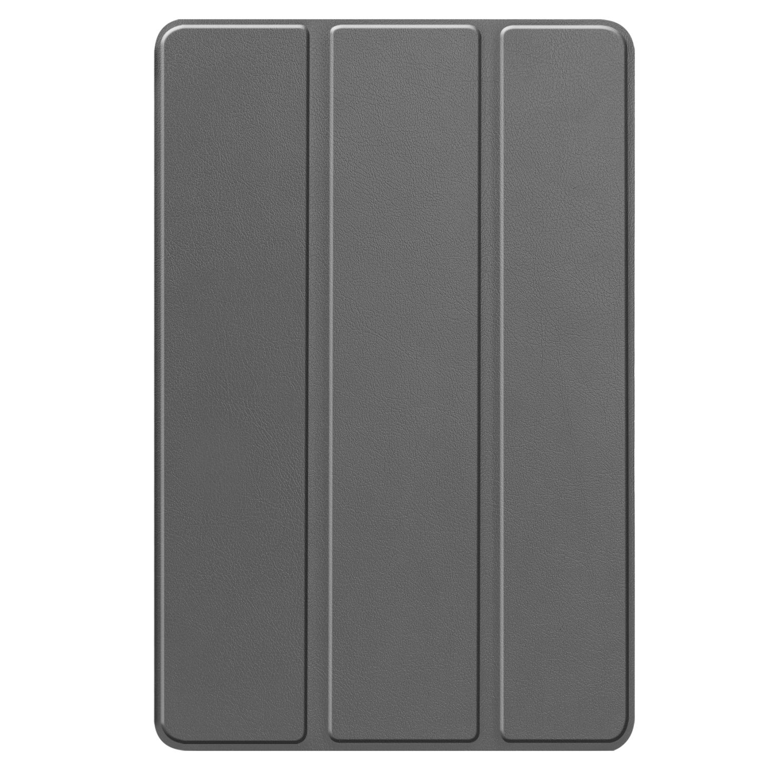 Graue Tablet-Hülle, geschlossen. Vertikale Linien sind auf der Oberfläche sichtbar. Schlichtes und minimalistisches Design.