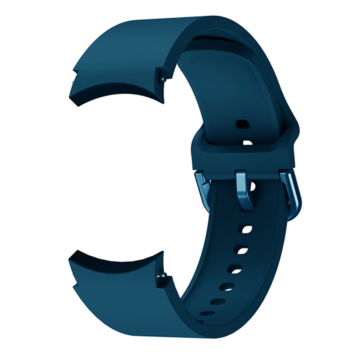 Dunkelblaues Smartwatch-Armband. Das Armband ist gebogen, mit einer Schnalle. Es ist einfarbig.