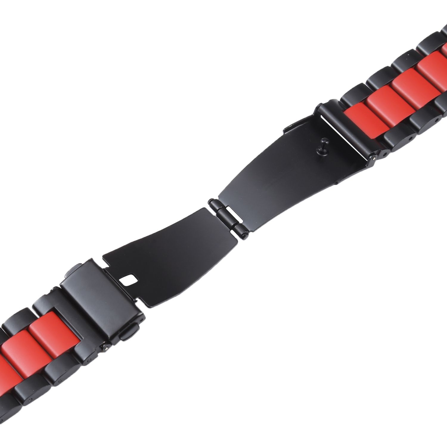 Schwarzes Uhrenarmband mit roten Akzenten. Mit schwarzem Verschluss.