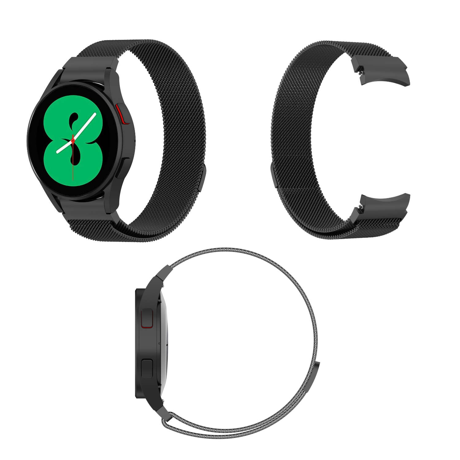 Schwarze Smartwatch mit schwarzem Metallarmband.