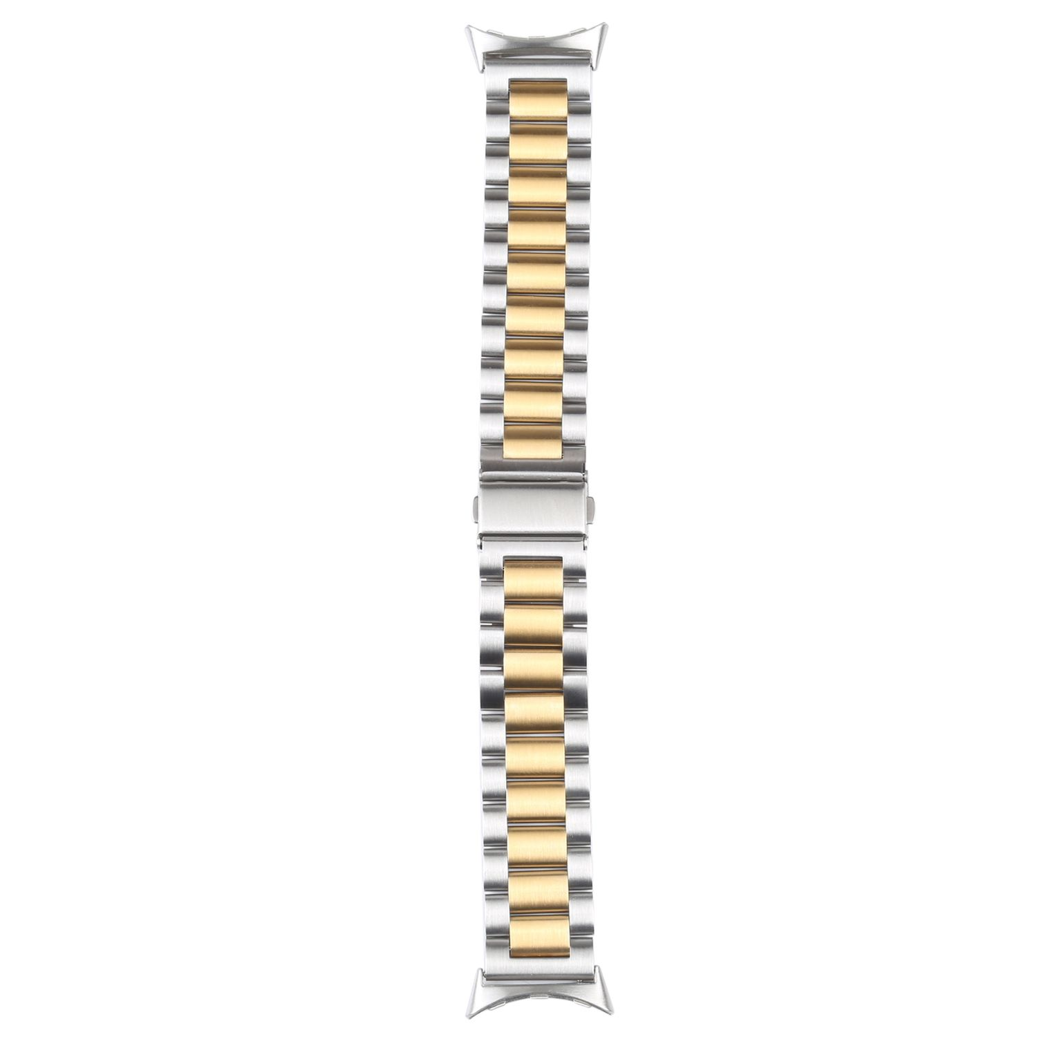 Armbandglieder in zwei Farben. Gold- und silberfarbenes Metall, mit weißem Hintergrund.