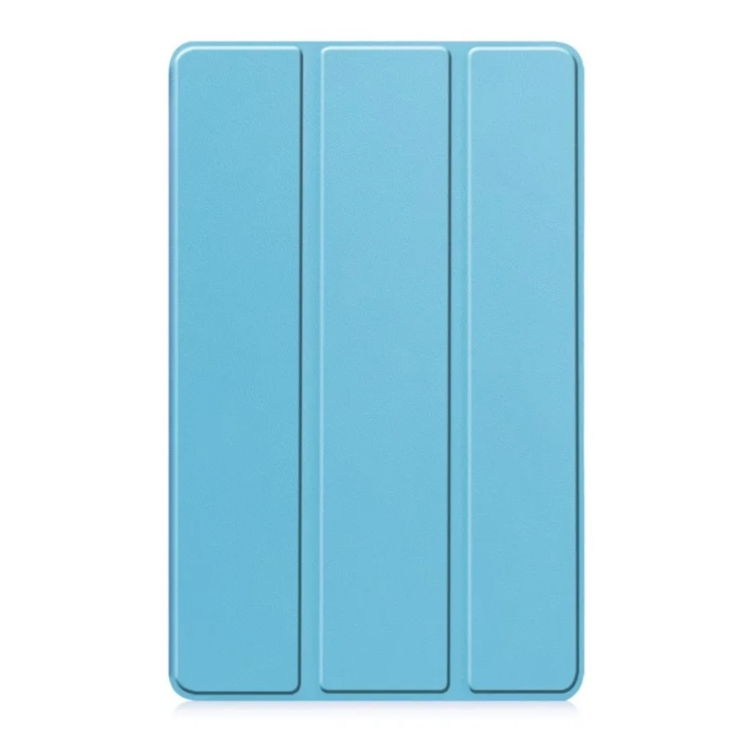Una funda para tableta azul claro con un diseño simple de tres secciones.