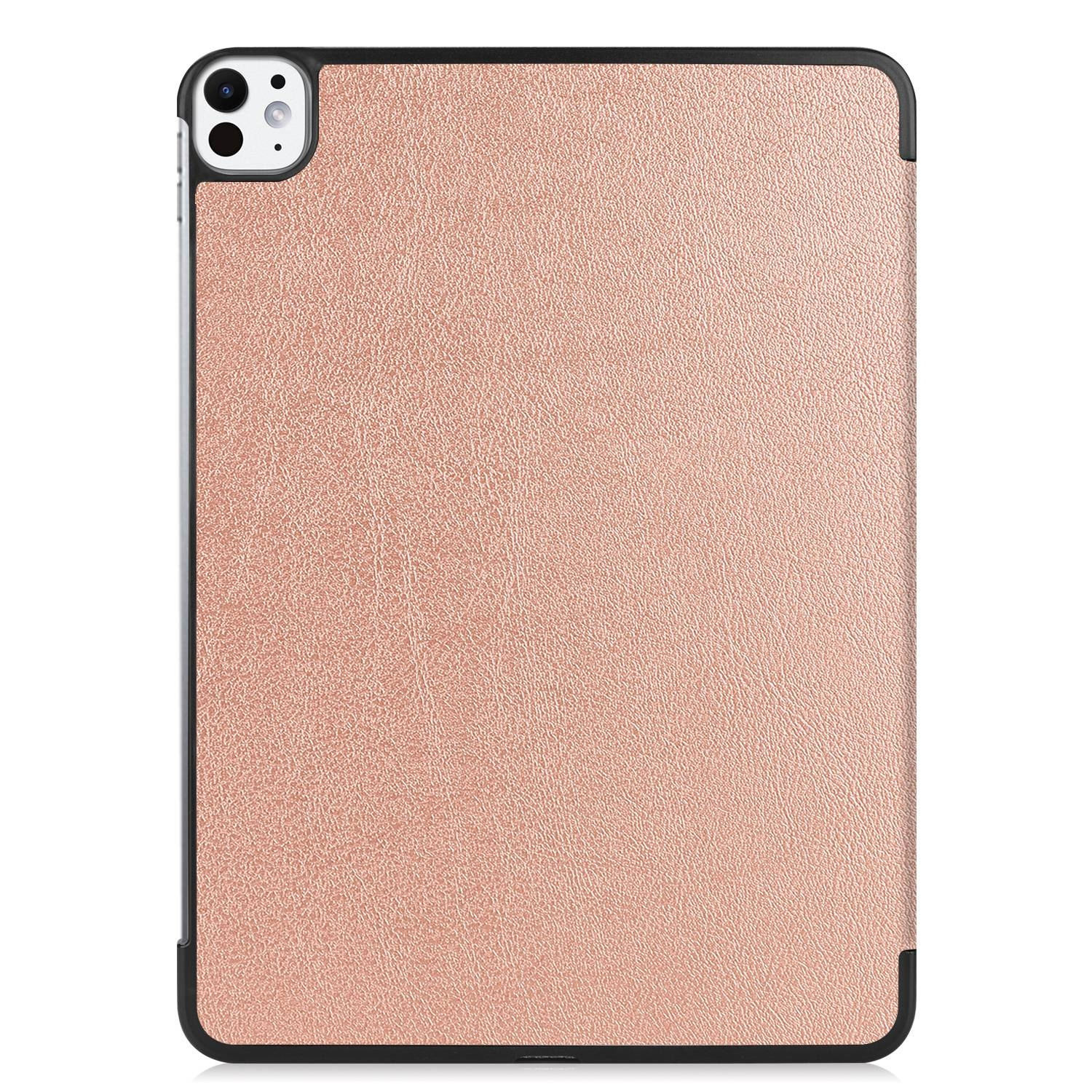 Una tableta con parte trasera en oro rosa y borde negro.