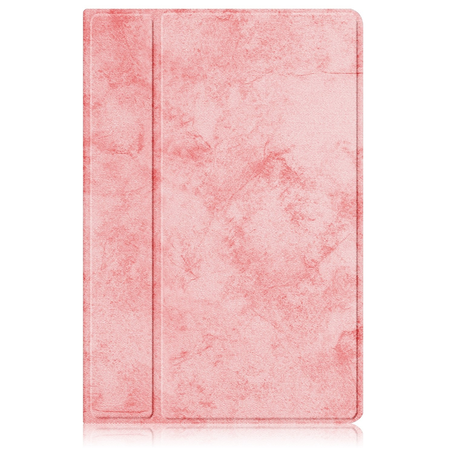 Eine geschlossene Tablet-Hülle mit rosa Marmorstruktur.