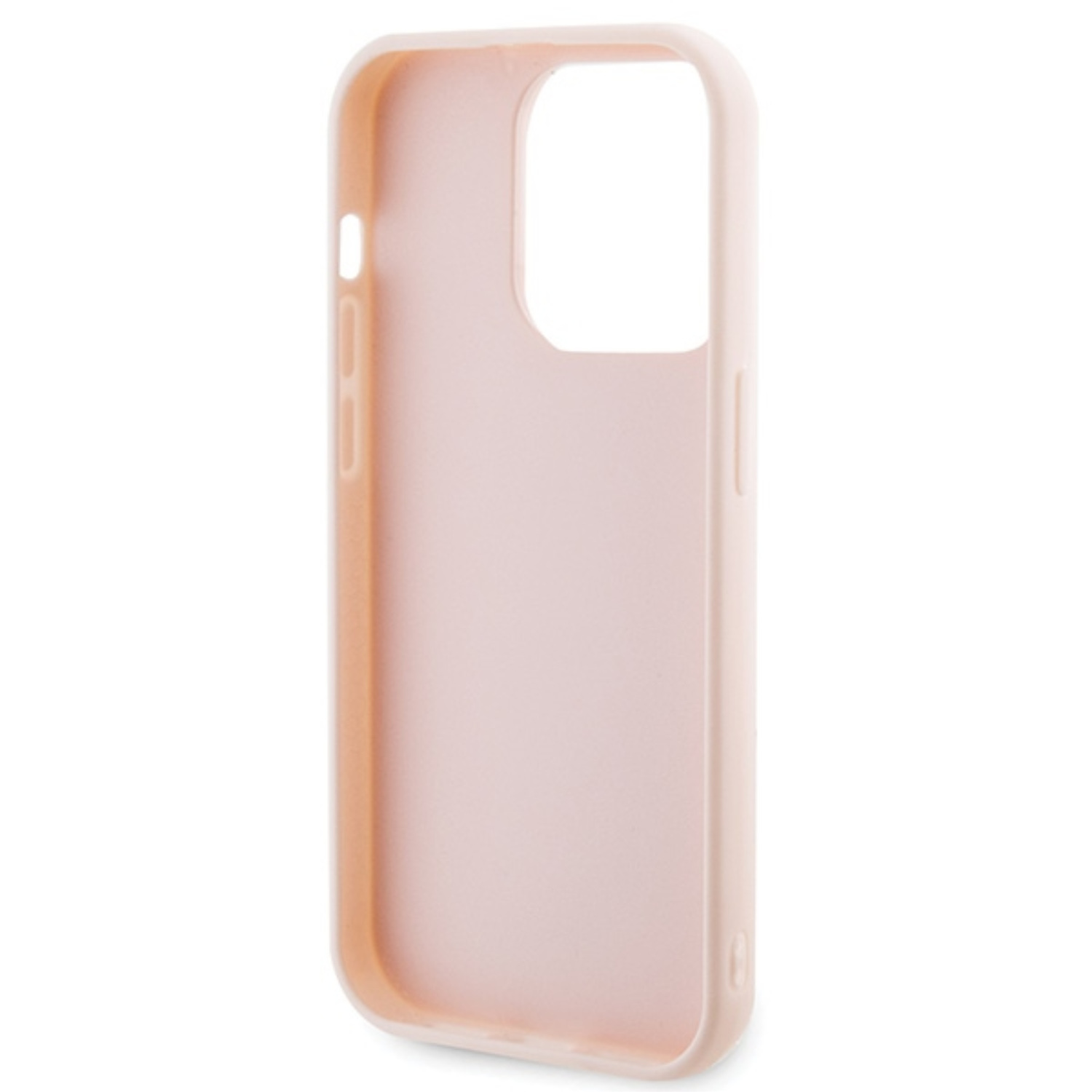 Custodia per telefono rosa semplice, che mostra l'interno della custodia e l'intaglio della fotocamera.