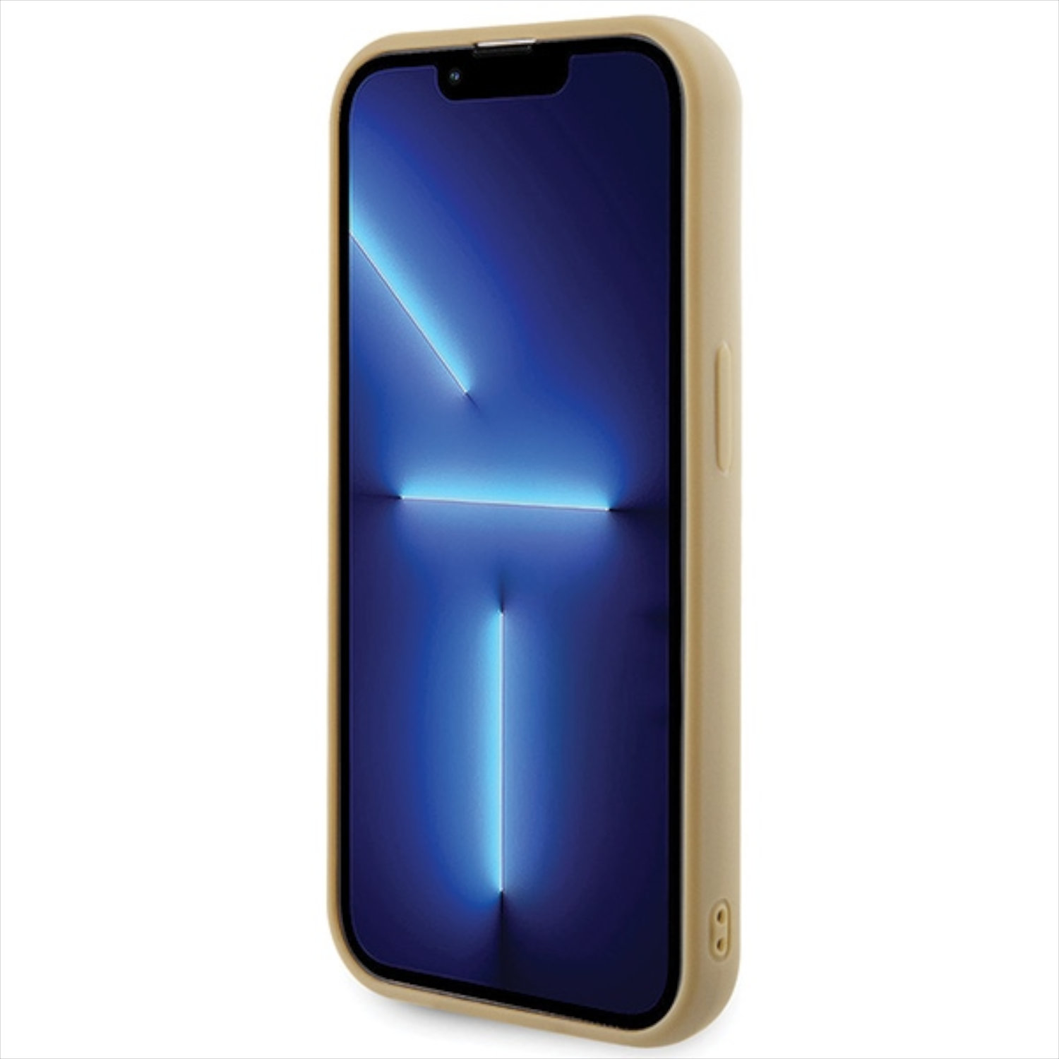 Il telefono è in una custodia con uno schermo blu sul davanti.