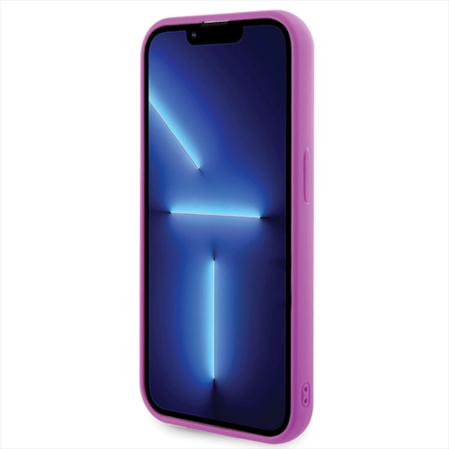 Rosa Handyhülle. Schwarzes Telefon mit blauen Linien. Weißer Hintergrund.