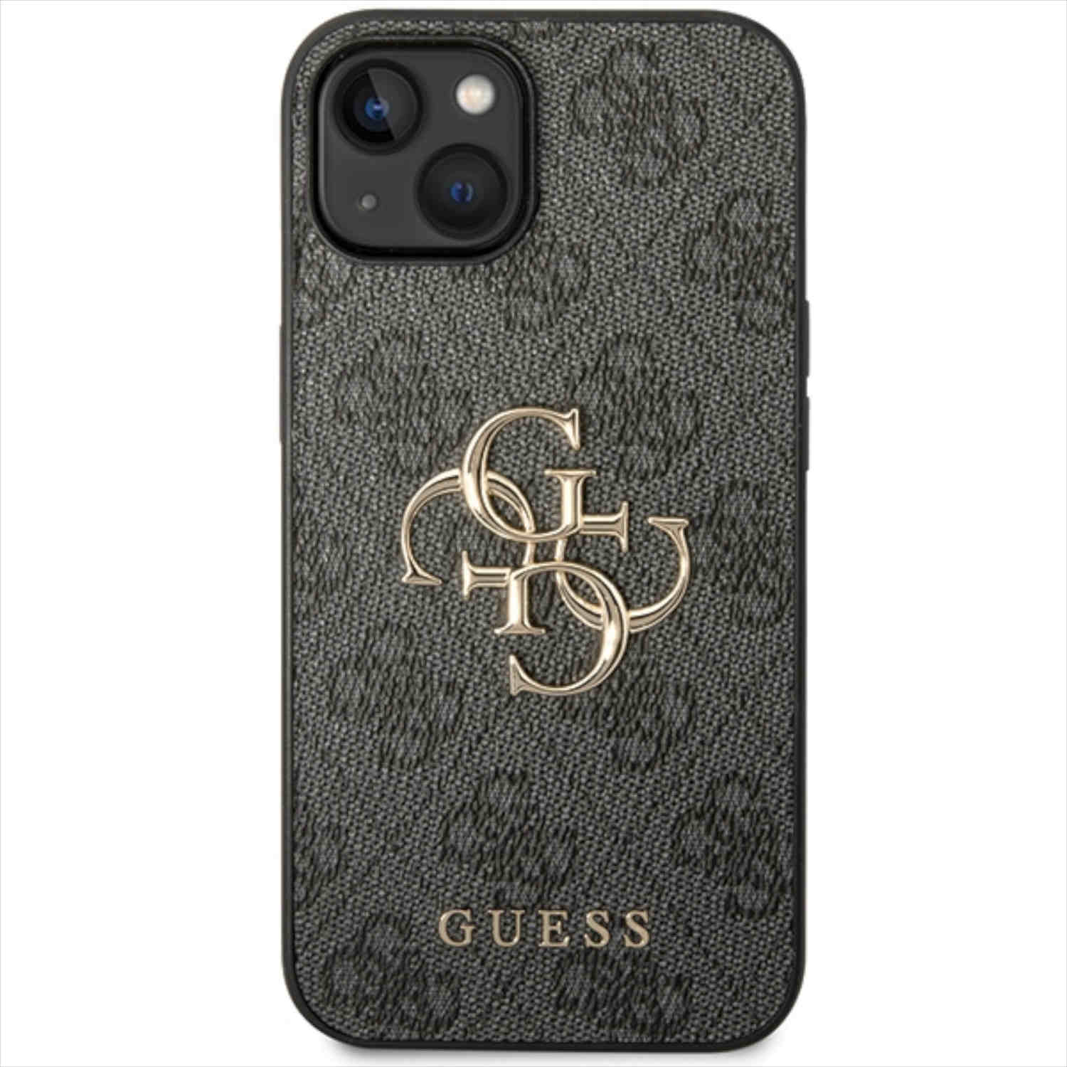 Handyhülle mit Guess-Logomuster, goldenes Logo.