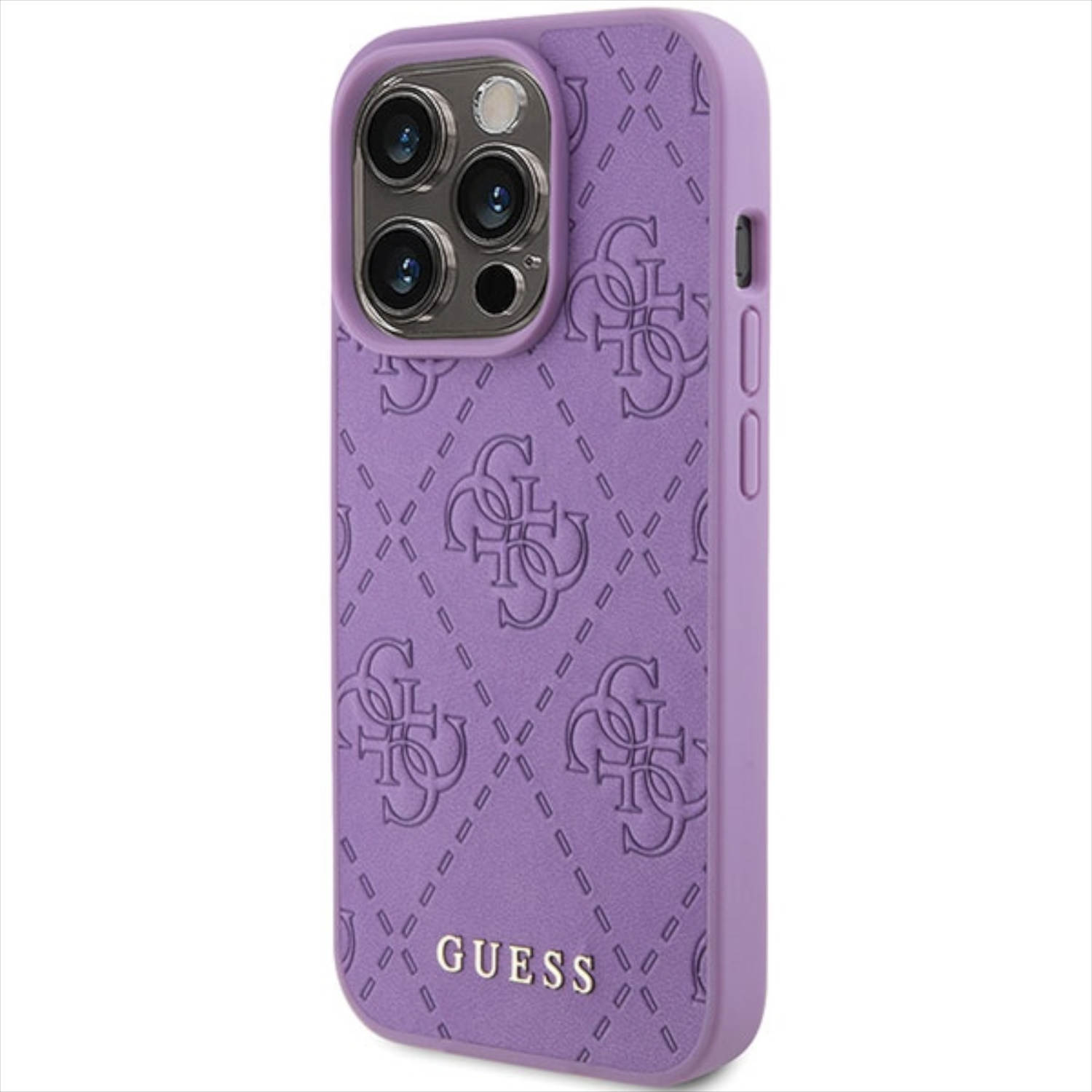 GUESS Leder 4G Stamped Design Hlle, Backcover, Apple, iPhone 15 Pro Max,  Lila | SATURN