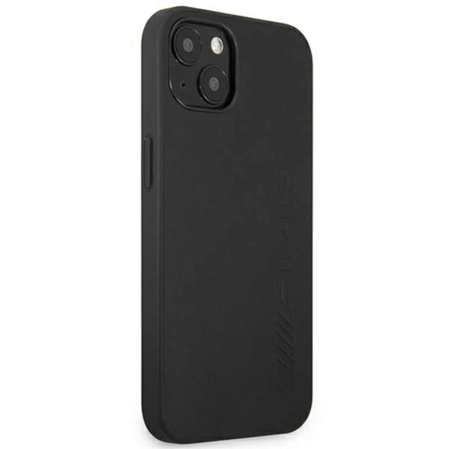 Custodia per telefono nera con logo AMG e fotocamera.