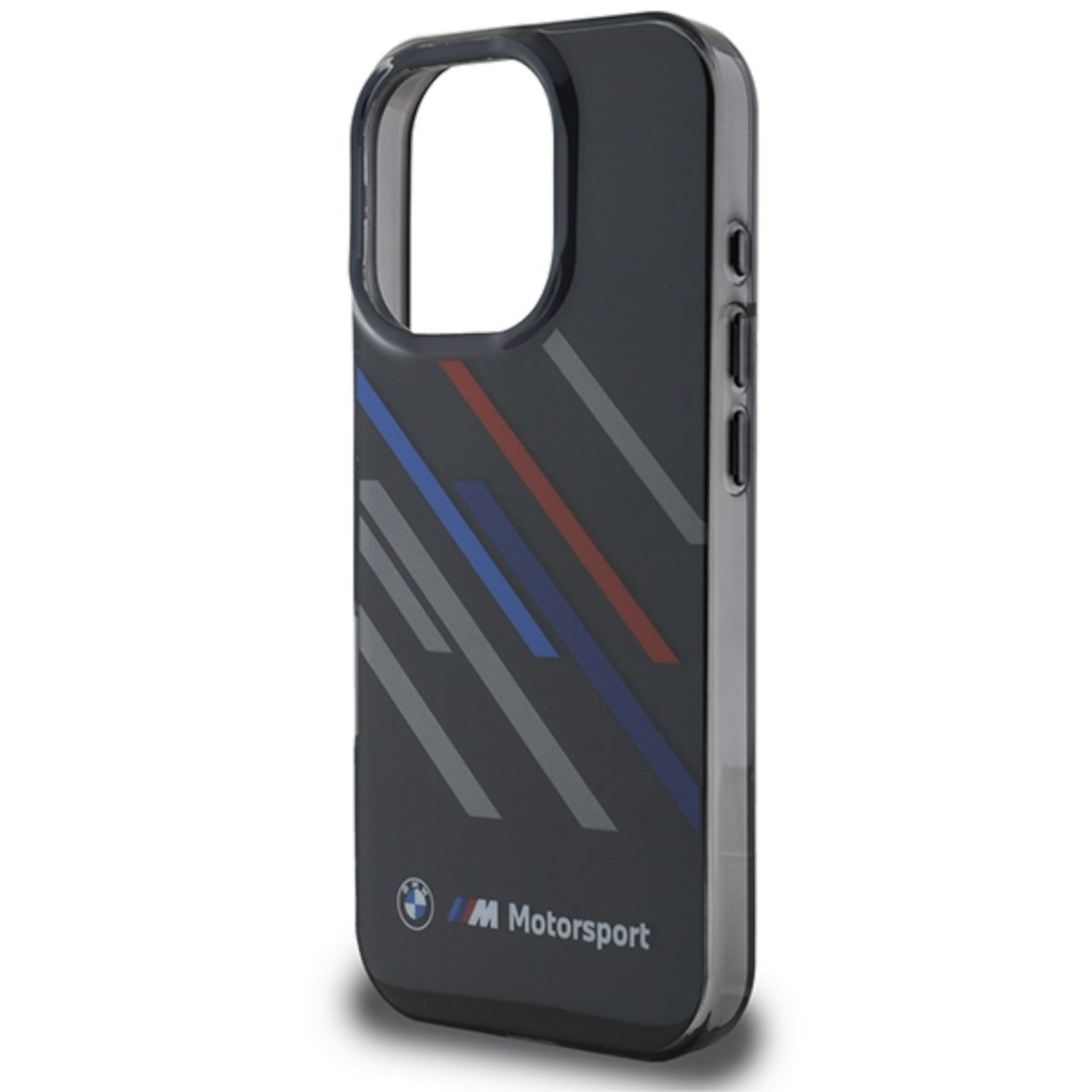 Custodia per telefono nera con design BMW motorsport. Presenta i colori BMW sul retro del telefono.