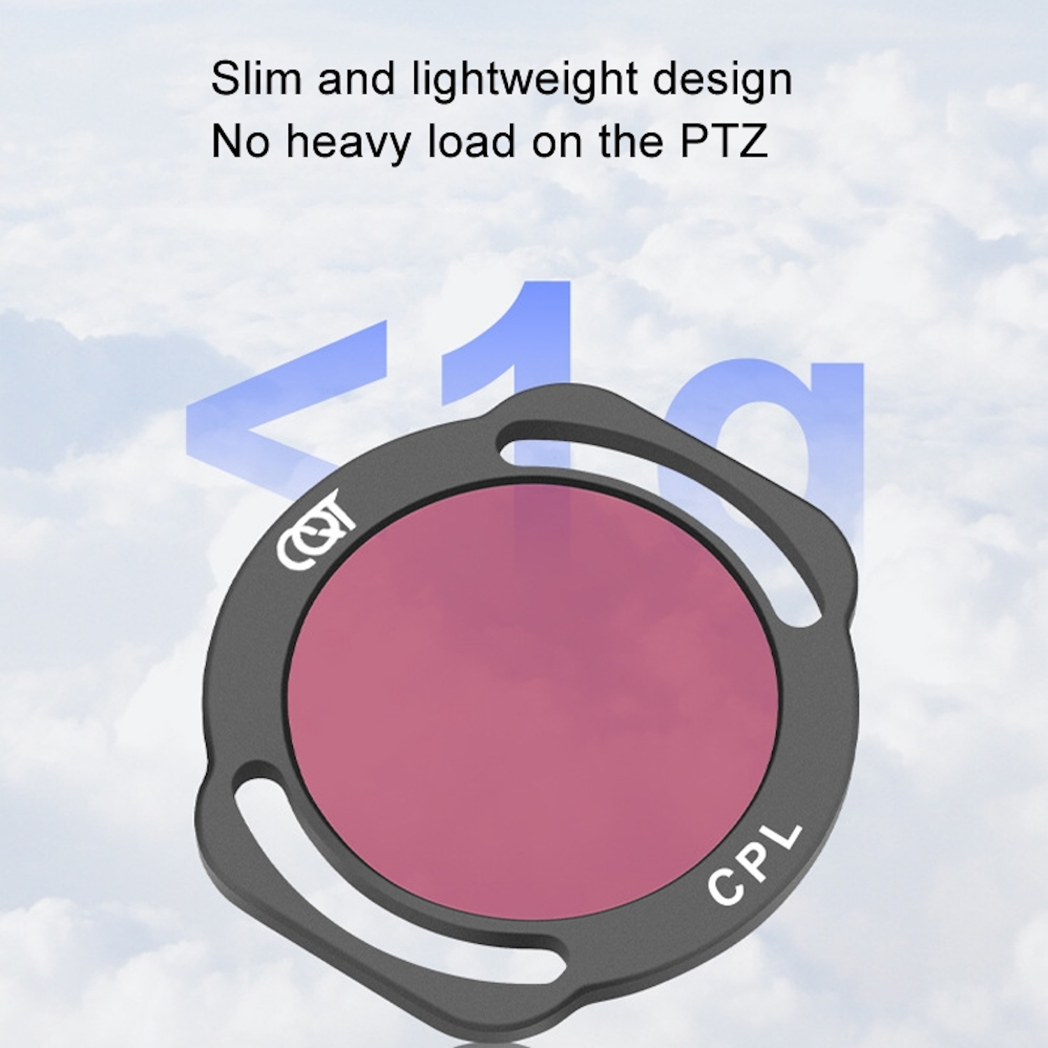 Ein zirkularer Polarisationsfilter mit schwarzem Rahmen und rosa zentraler Linse.